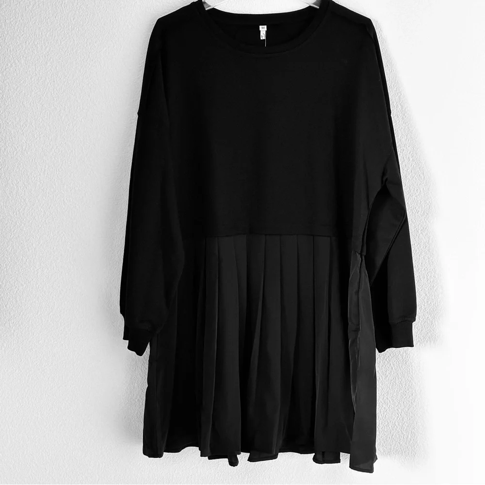 Long Sleeve Black Sweatshirt Dress - Picture 3 of 3